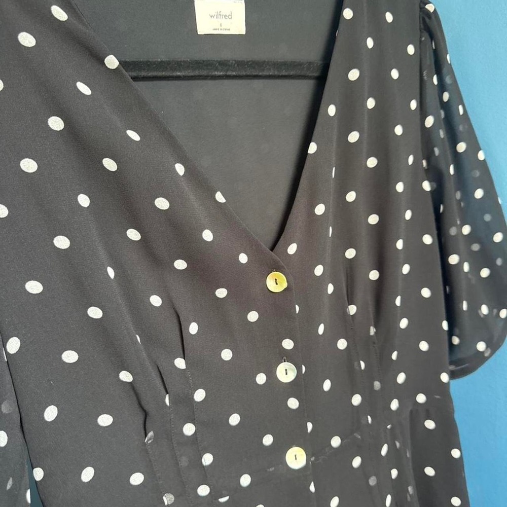 Aritzia Wilfred Polka Dot Dress Women's Size 6 Black White Button Front Twee - Picture 5 of 8